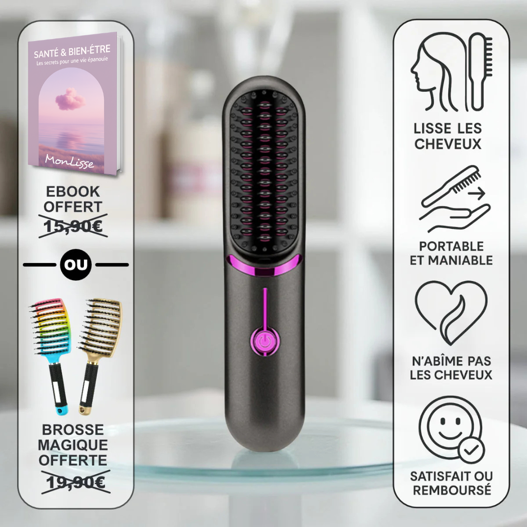 Brosse à Cheveux Lissante MonLisse™ | Sans Fil, Portable & Anti-Frizz