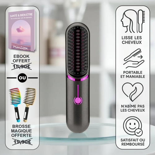 Brosse à Cheveux Lissante MonLisse™ | Sans Fil, Portable & Anti-Frizz